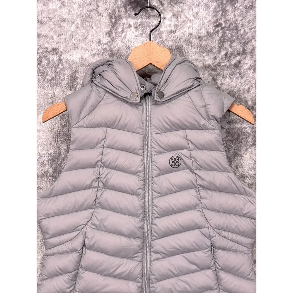 G/FORE Puffer Vest Medium Womens Gray Down Insulated Removable Hood - Picture 2 of 8